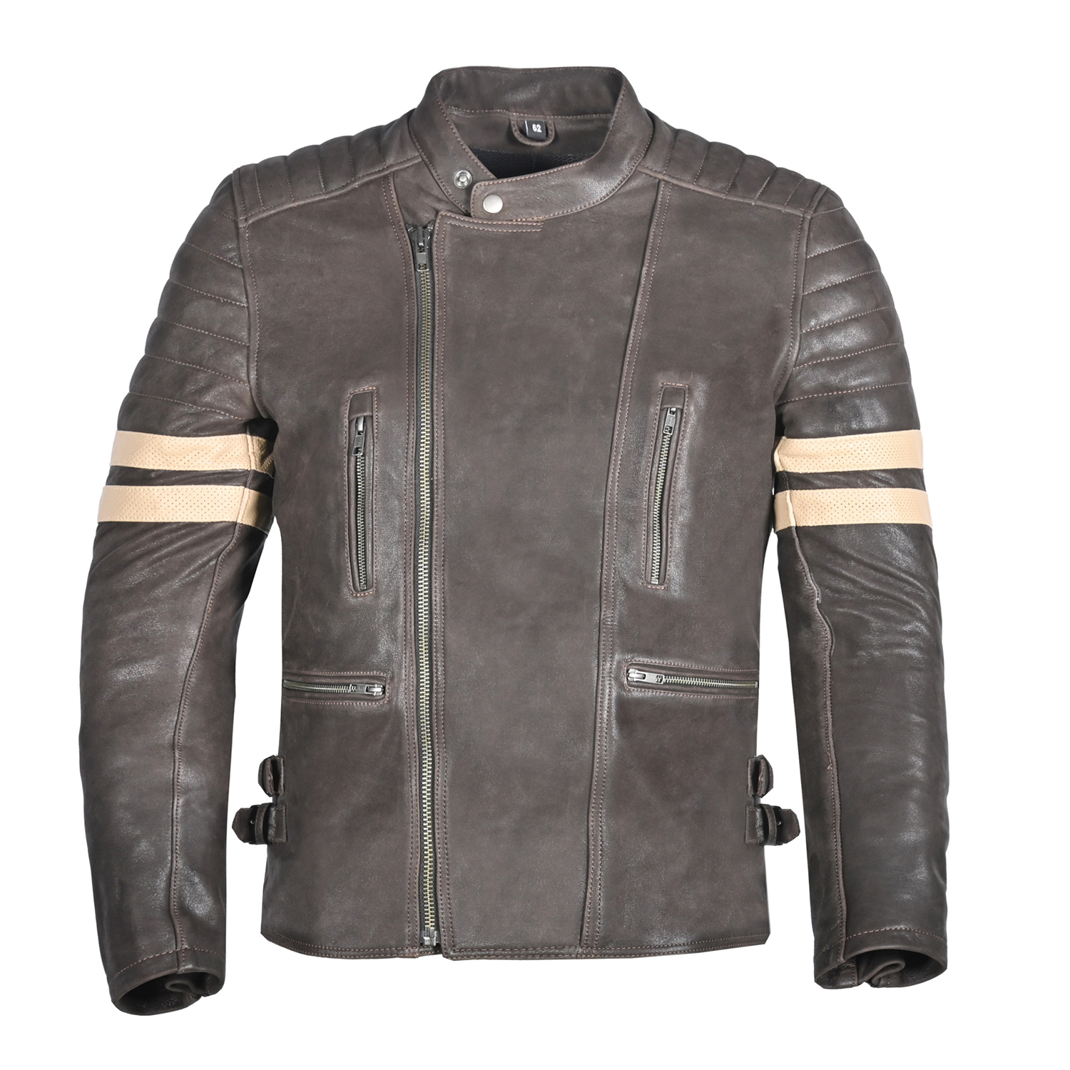 Vintage Asymmetric Distressed Leather Riding Jacket – Matte Brown