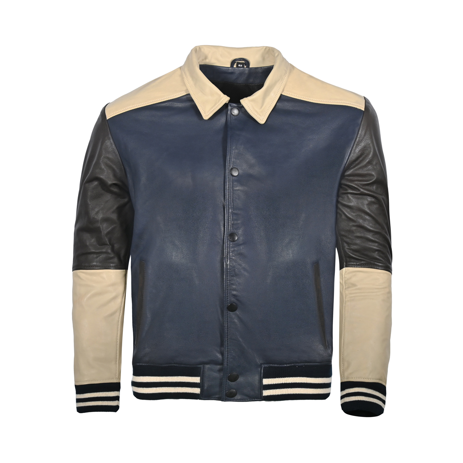 Vintage Varsity Leather Riding Jacket – Navy, Cream & Dark Brown