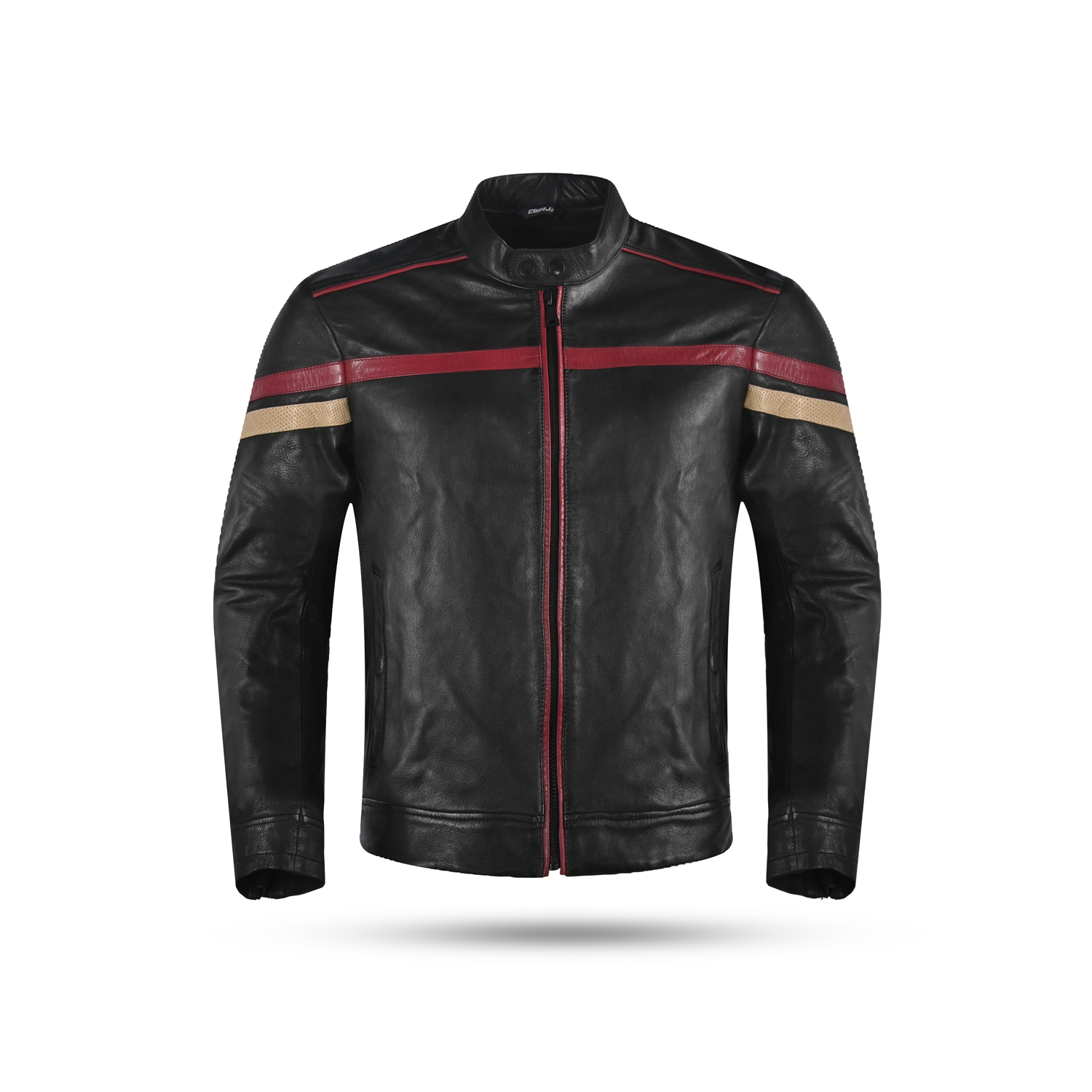 Vintage Stripe Leather Cafe Racer Jacket – Classic Track Style