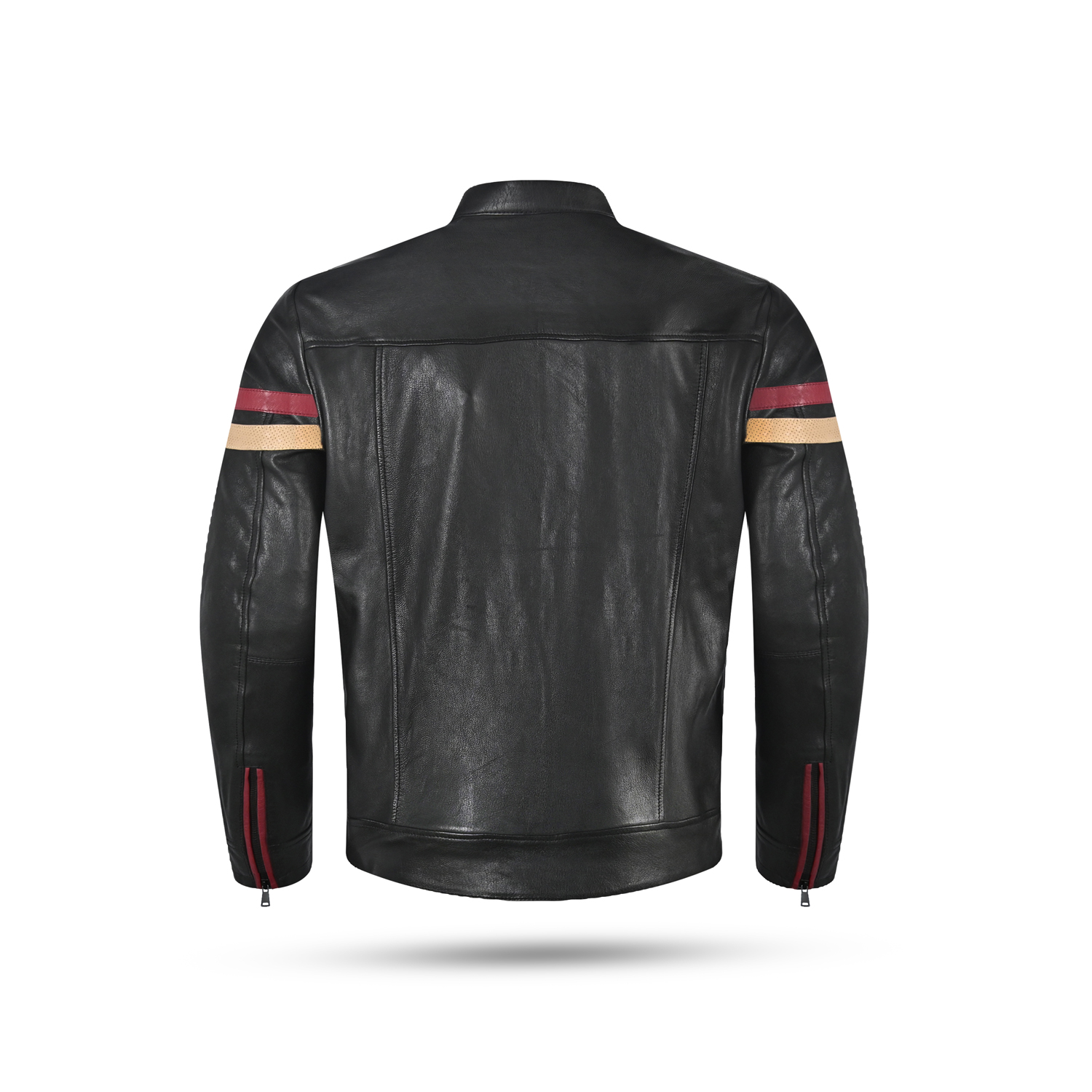 Vintage Stripe Leather Cafe Racer Jacket – Classic Track Style image 2