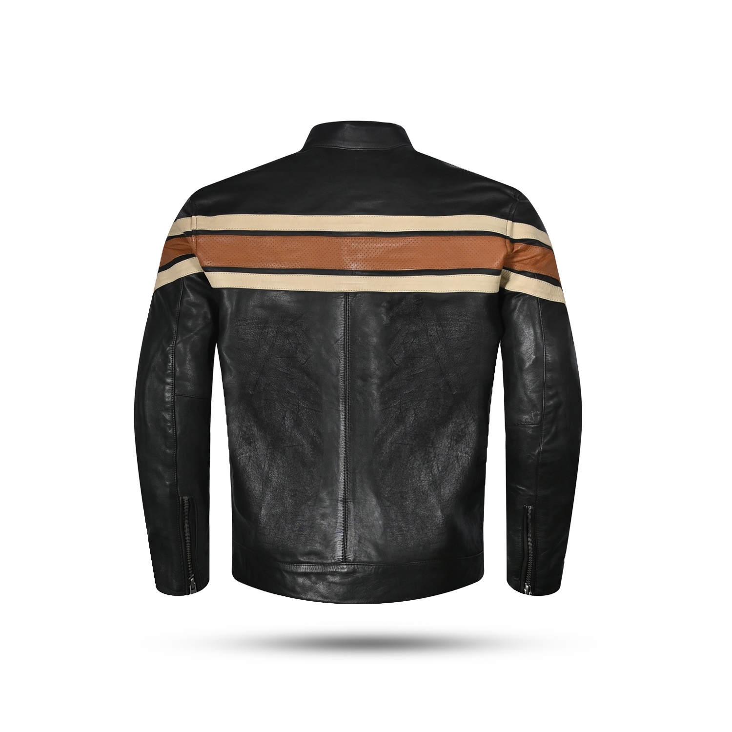 Retro Horizon Leather Cafe Racer Jacket – Classic Black, Brown & Cream image 2