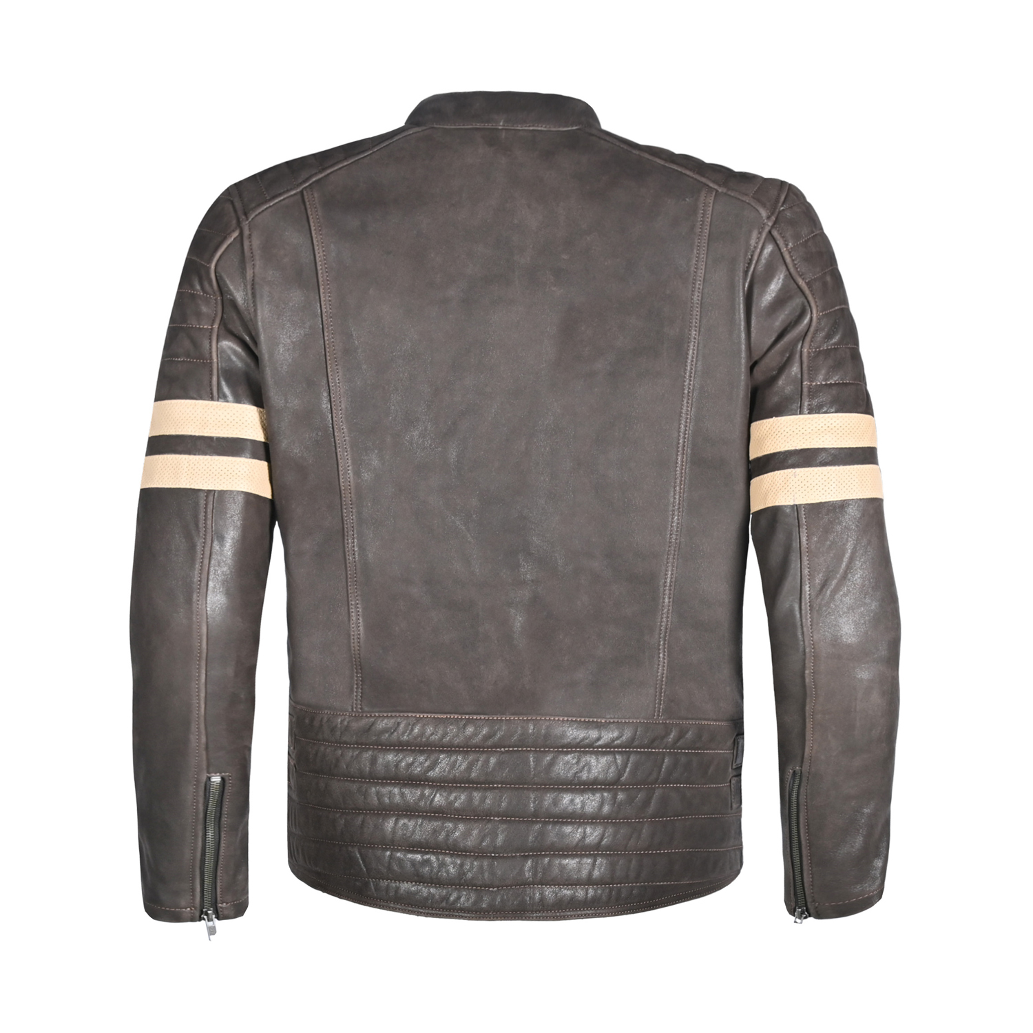 Vintage Asymmetric Distressed Leather Riding Jacket – Matte Brown image 2